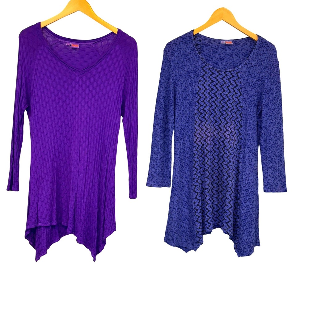 Tianello Steve Barraza Tunic Set of 2 Purple, Blue Textured Sharkbite Wmns Large